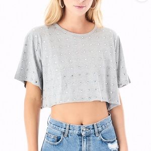 Furst Of A Kind Allover Grey Rhinestone Top